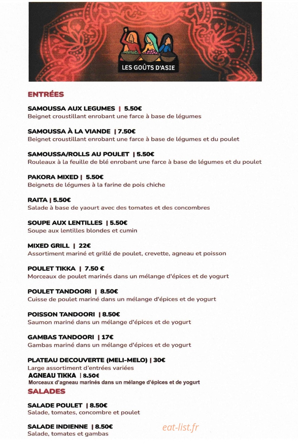 Les Goûts D'Asie — carte page 1