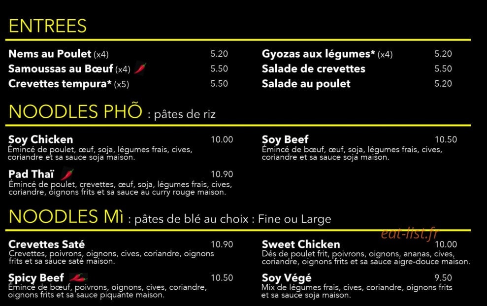 Mi Noodles — carte page 1