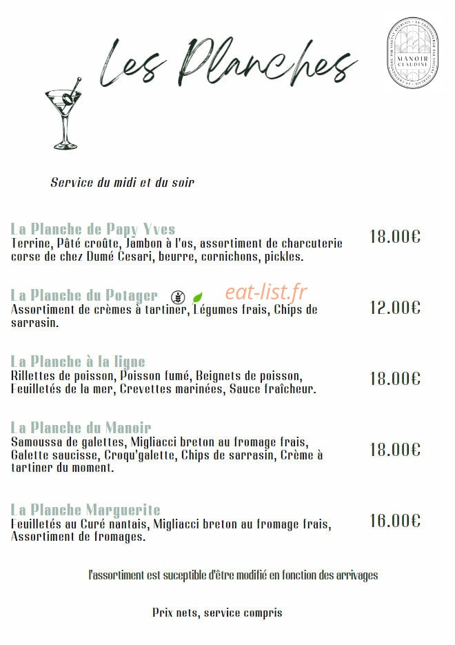 Le Manoir Claudine — carte page 2