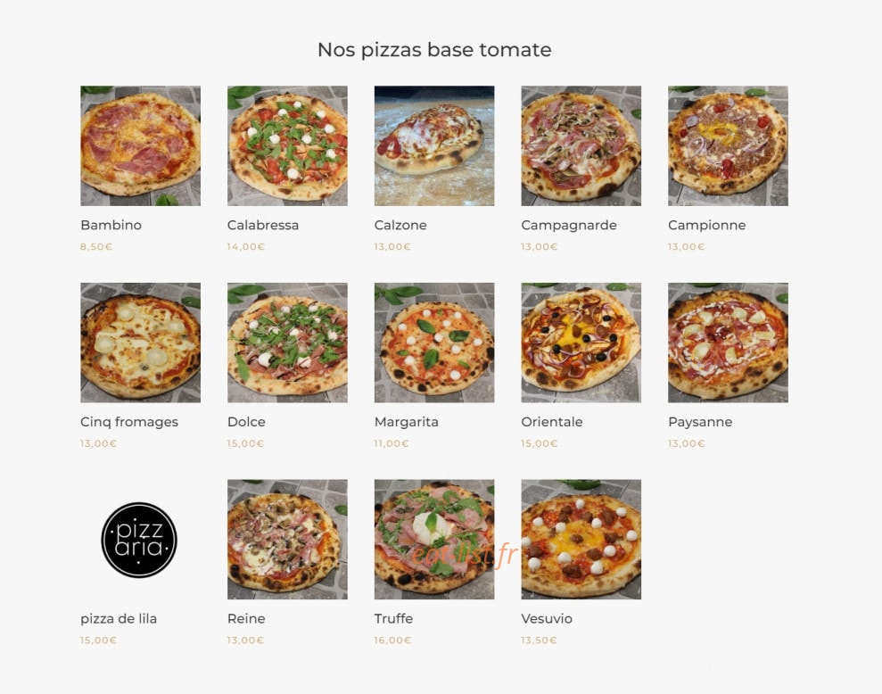 Pizz’Aria — carte page 1