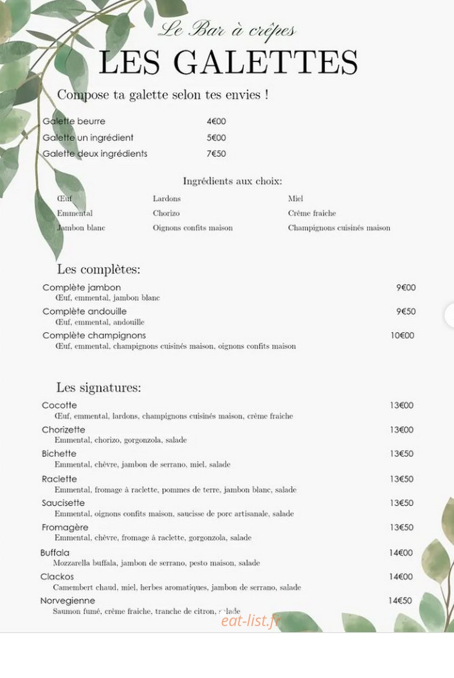 Le Bar à Crêpes — carte page 1