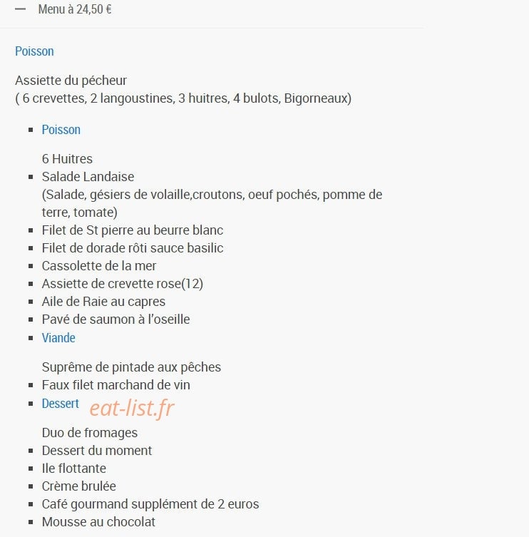 Carte et menu de Le Rio à Saint Brevin les Pins — Menu à 24.5€