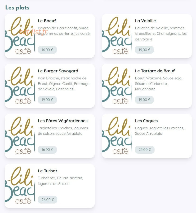 Lili Beach Café — carte page 2