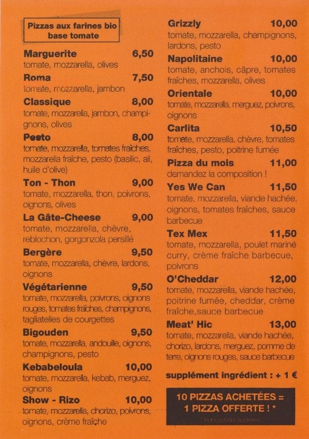 Biomen Truck Pizza — carte page 1