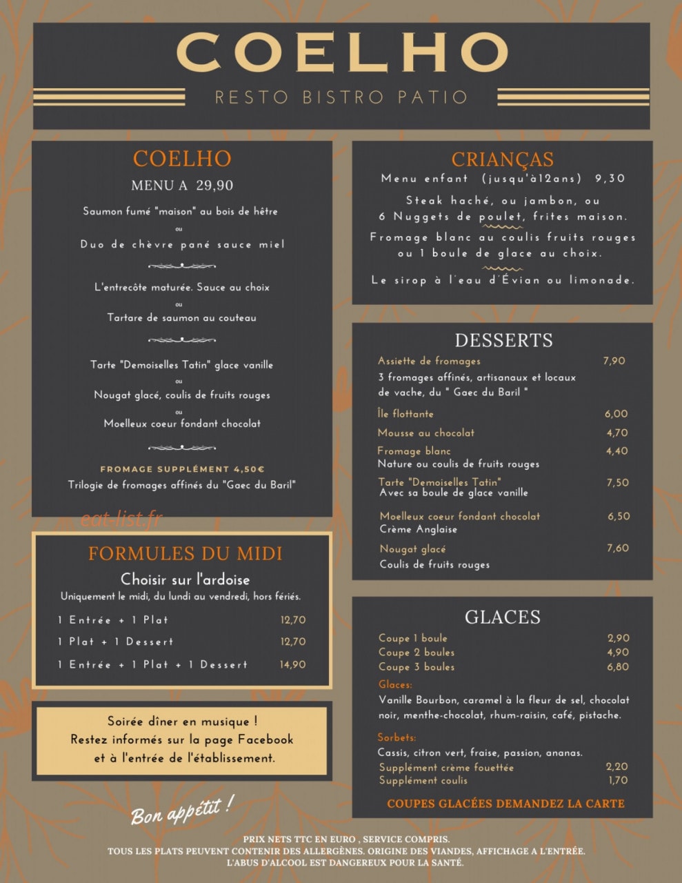 Coelho Resto Bistro Patio — carte page 1
