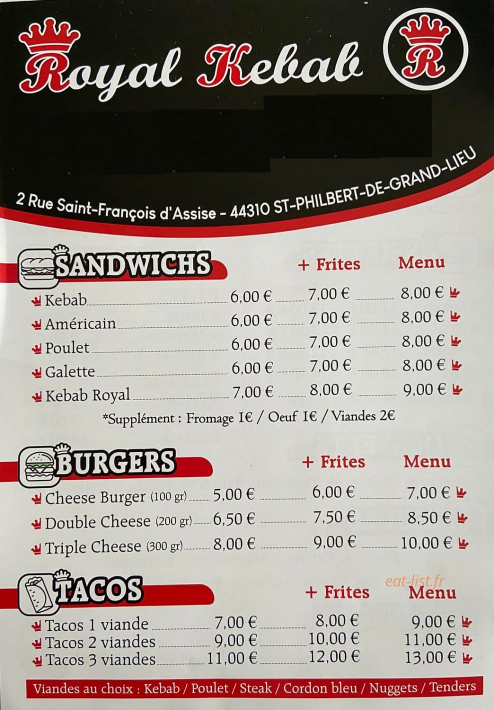 Royal kebab — carte page 1