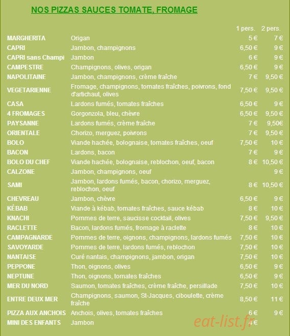 Pierrick pizza — carte page 1