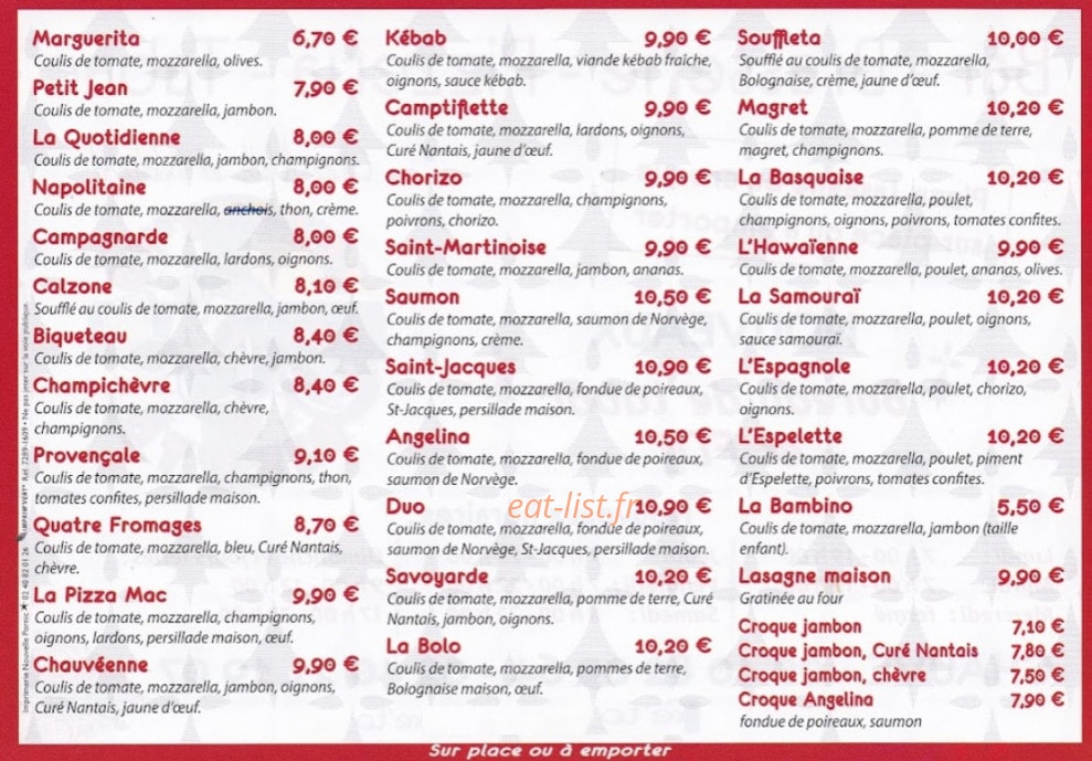 Carte et menu de Le Retz'to du Bike'to à Chauve — Les pizzas