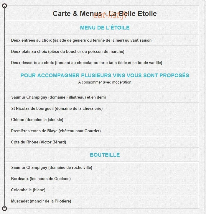 La Belle Etoile — carte page 1