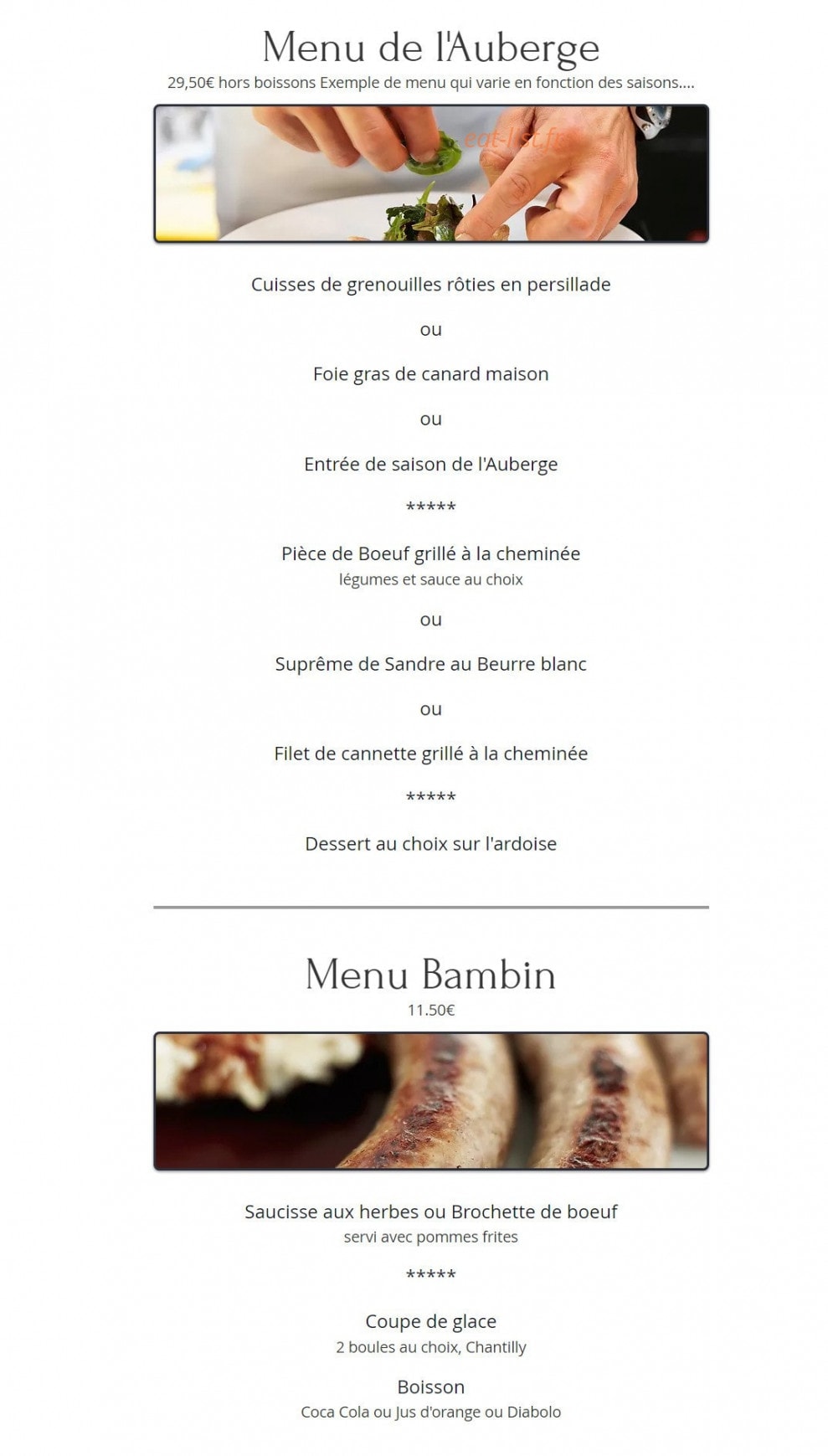 Auberge De La Comtiere — carte page 1