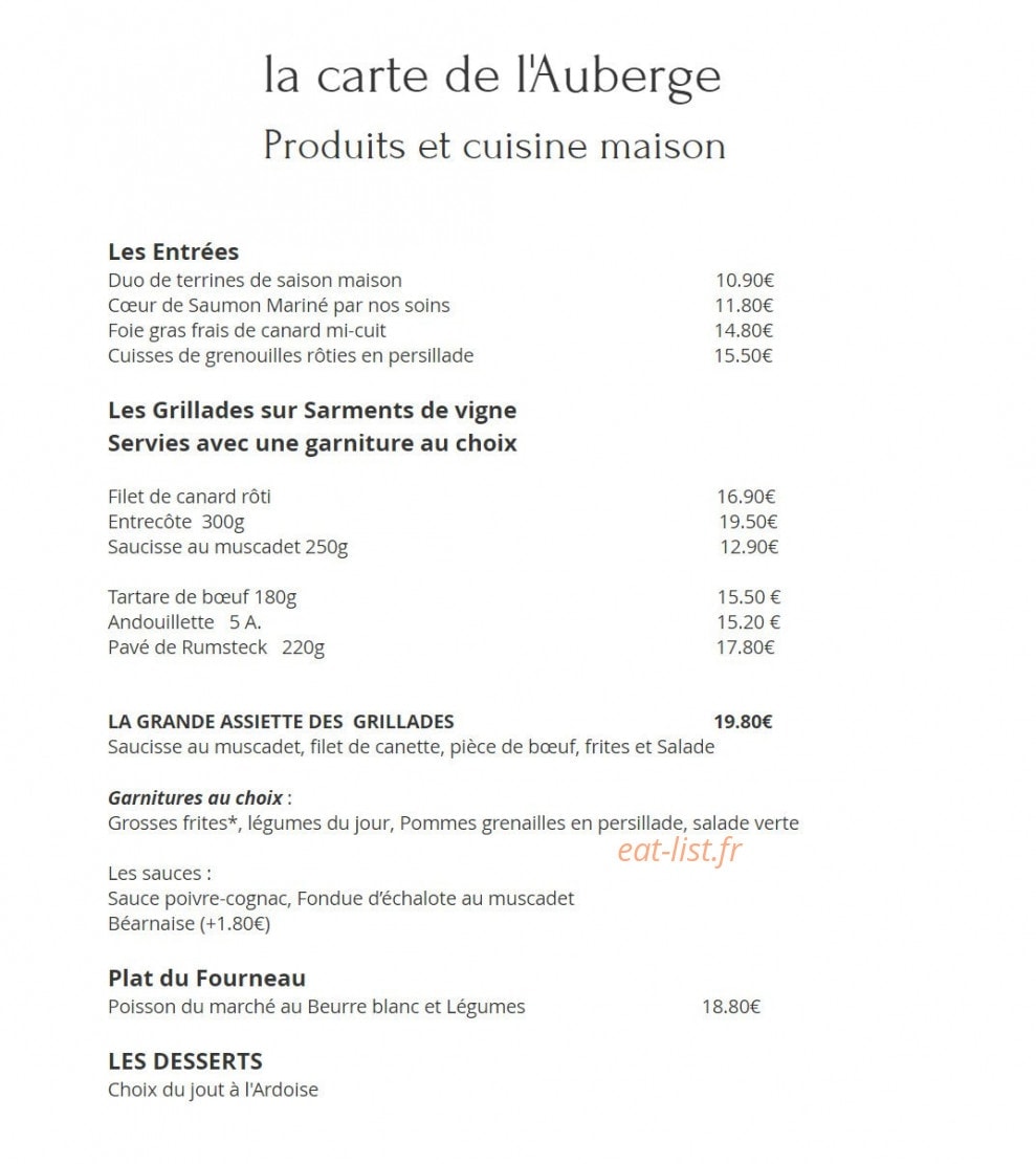 Auberge De La Comtiere — carte page 2