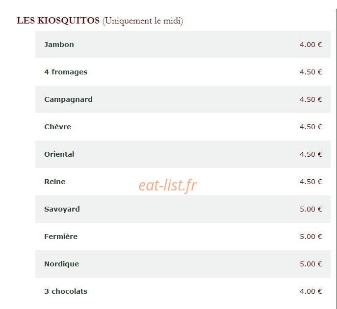 Le Kiosque à Pizzas — carte page 4