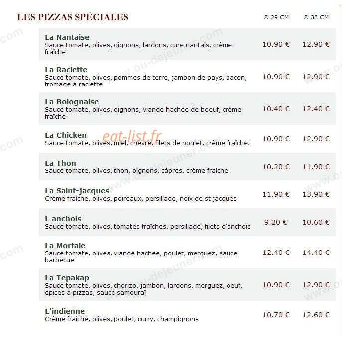Le Kiosque à Pizzas — carte page 3