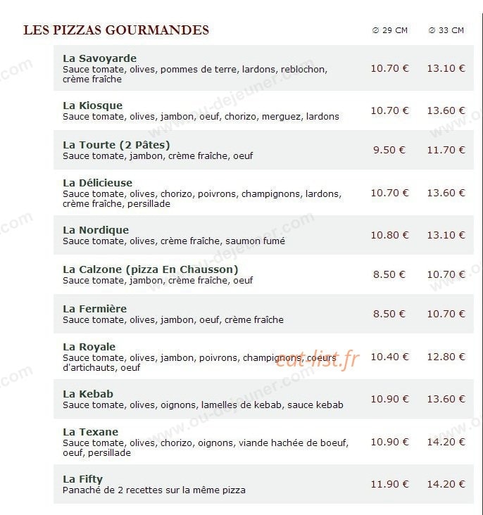 Le Kiosque à Pizzas — carte page 2