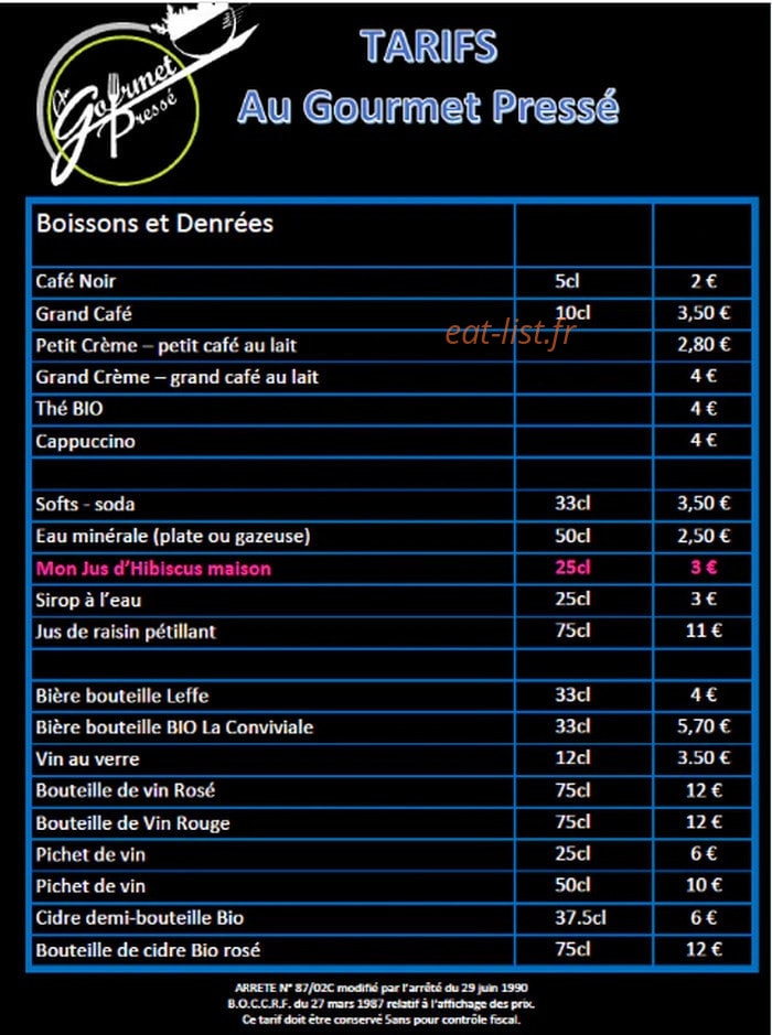 Au Gourmet Pressé — carte page 2