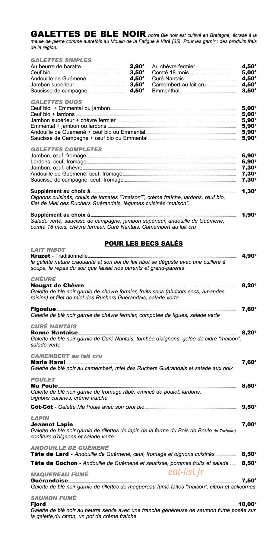 La Flambee — carte page 2