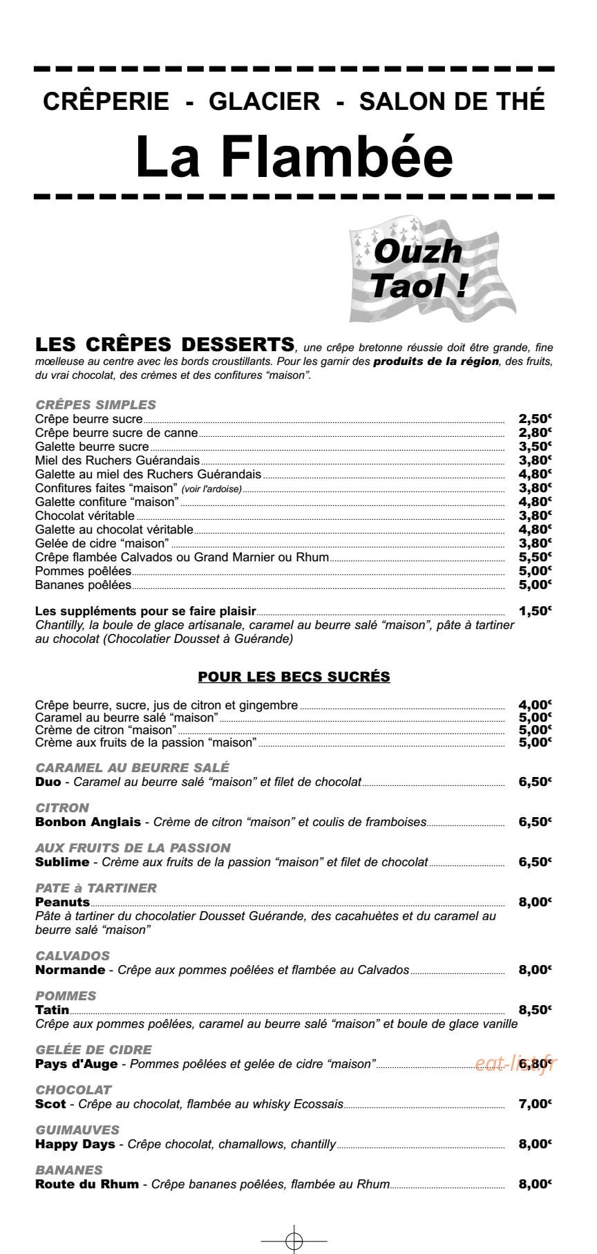 La Flambee — carte page 1