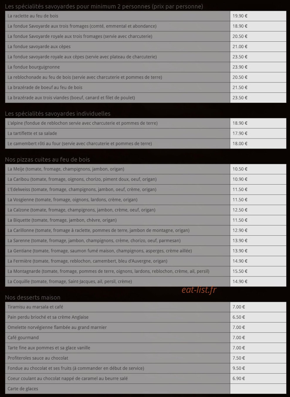 Le Vieux Carillon — carte page 2