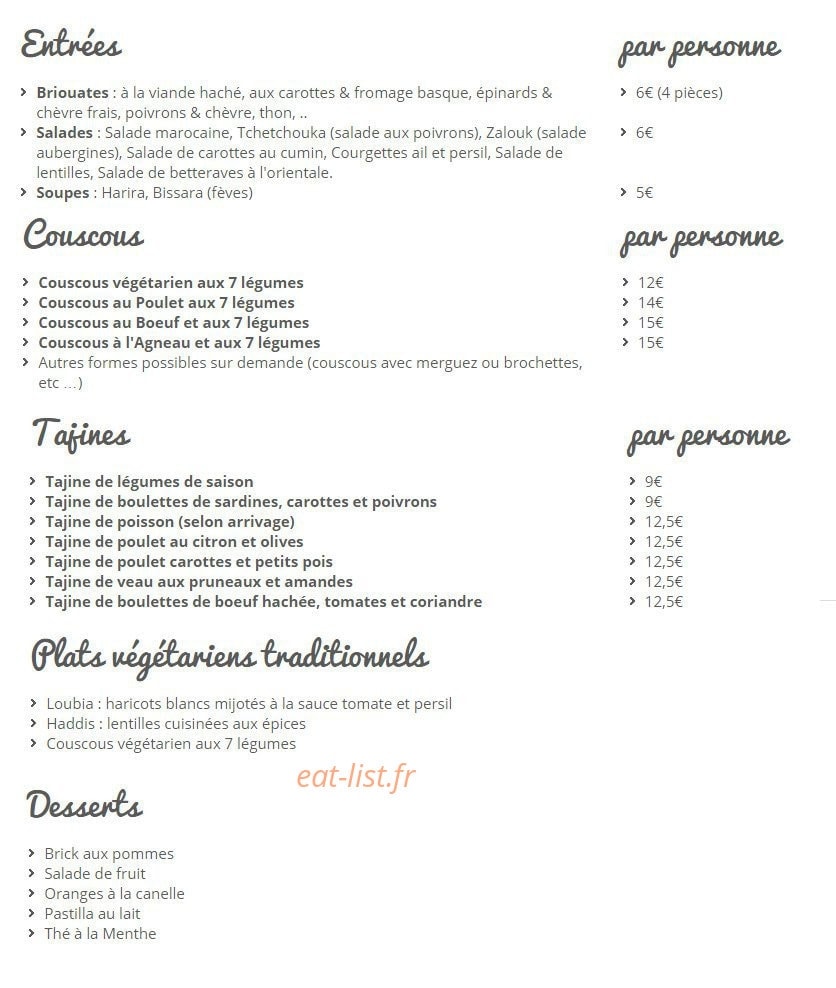 Les petits plats de Laila — carte page 1