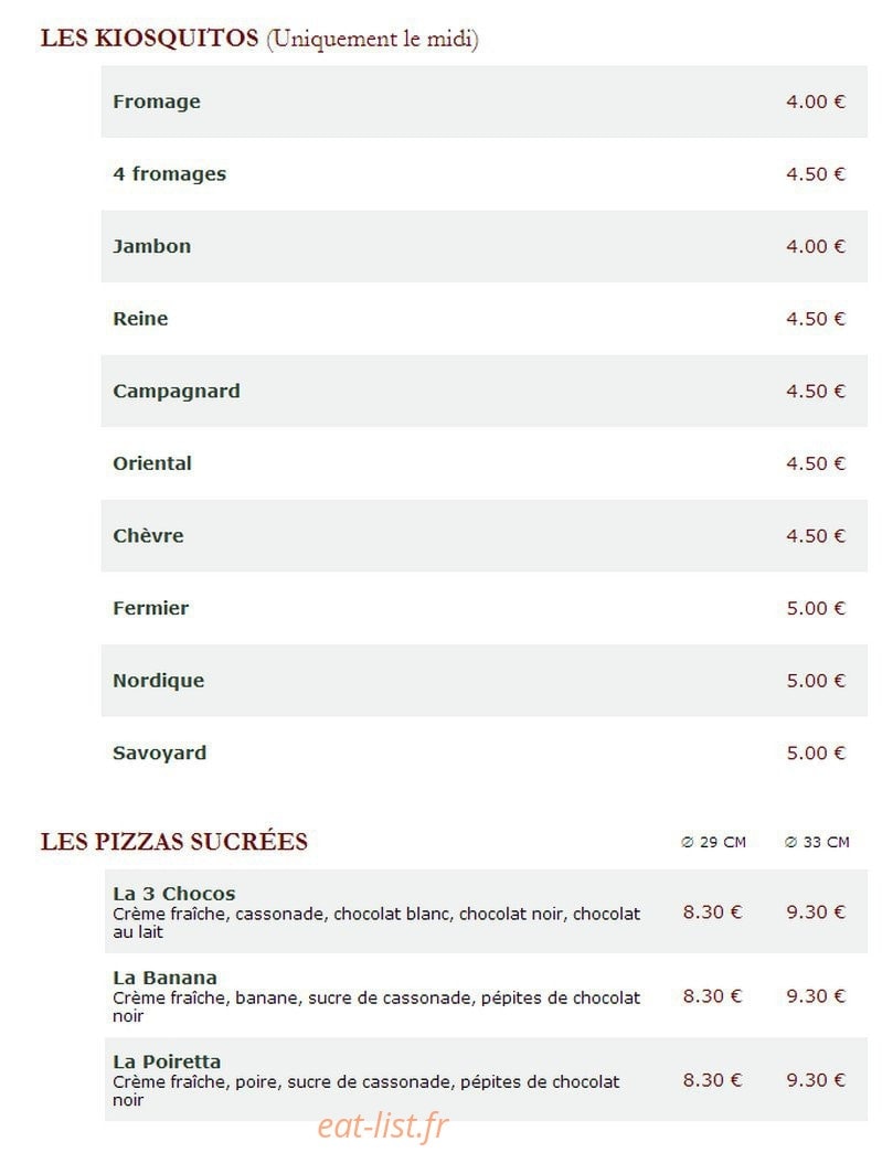 Le Kiosque à Pizzas — carte page 3