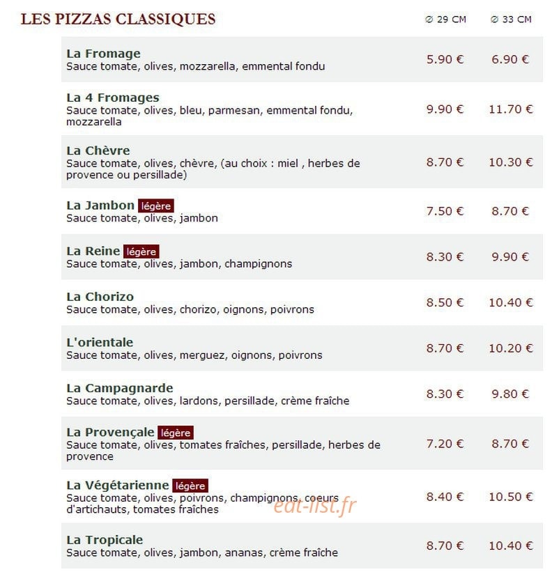 Le Kiosque à Pizzas — carte page 1