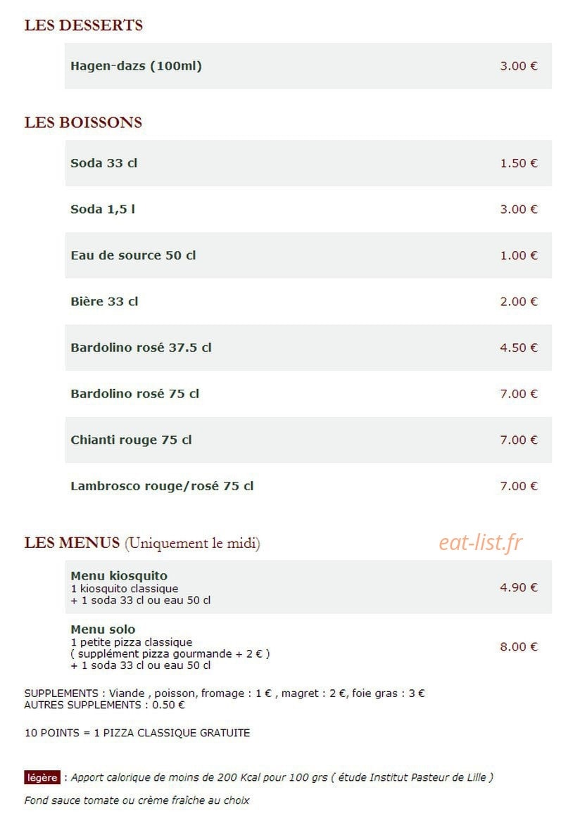Le Kiosque à Pizzas — carte page 4