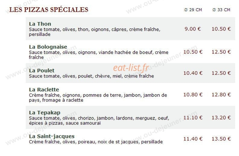 Le Kiosque à Pizzas — carte page 2