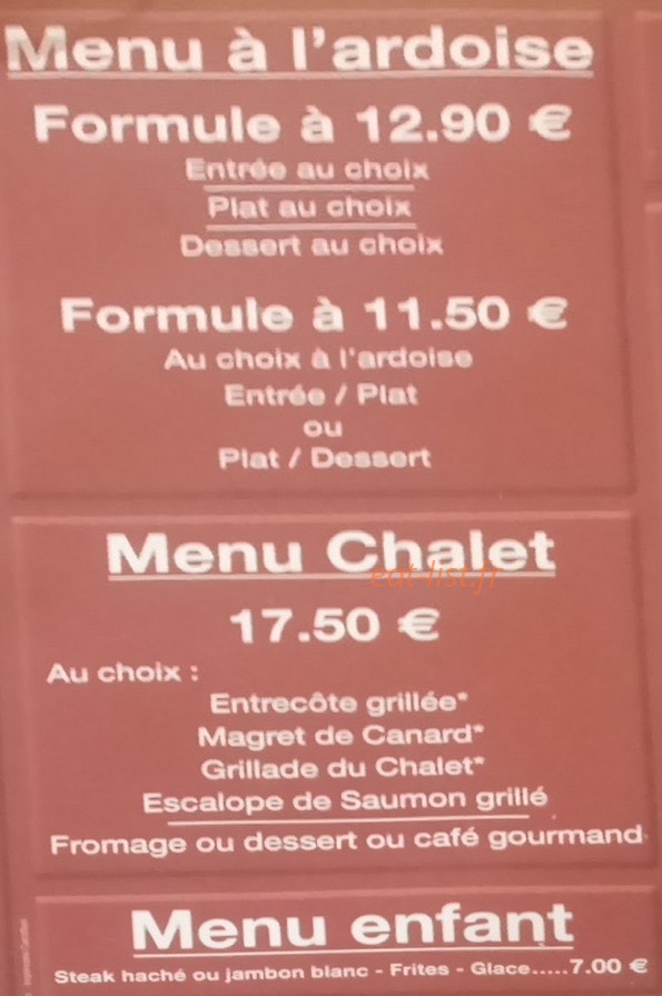 Carte et menu de Le Chalet à Vigneux de Bretagne — Les formules