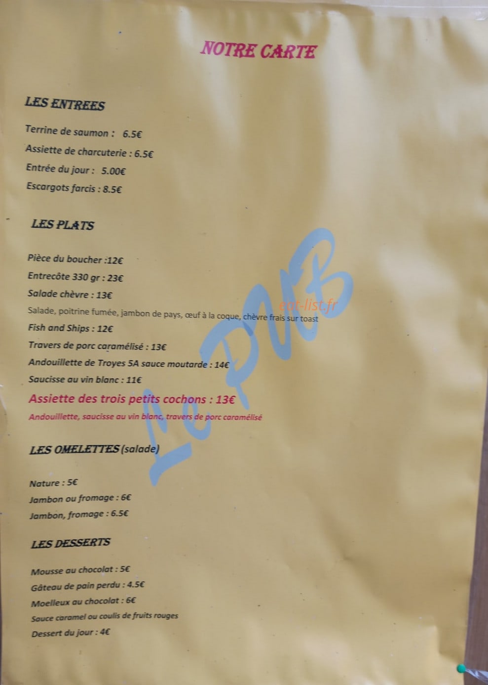Le Pub — carte page 2