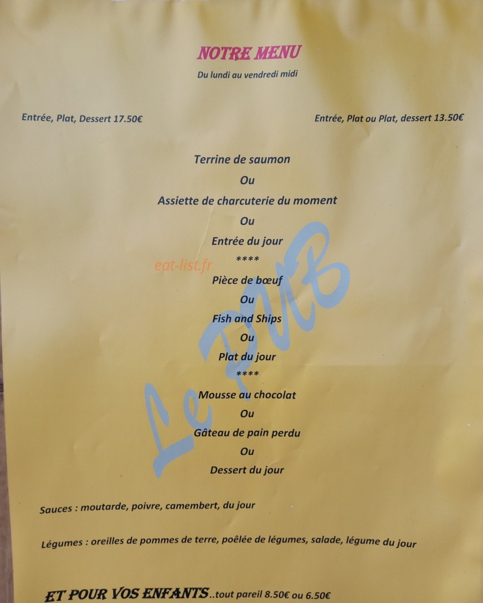 Le Pub — carte page 1