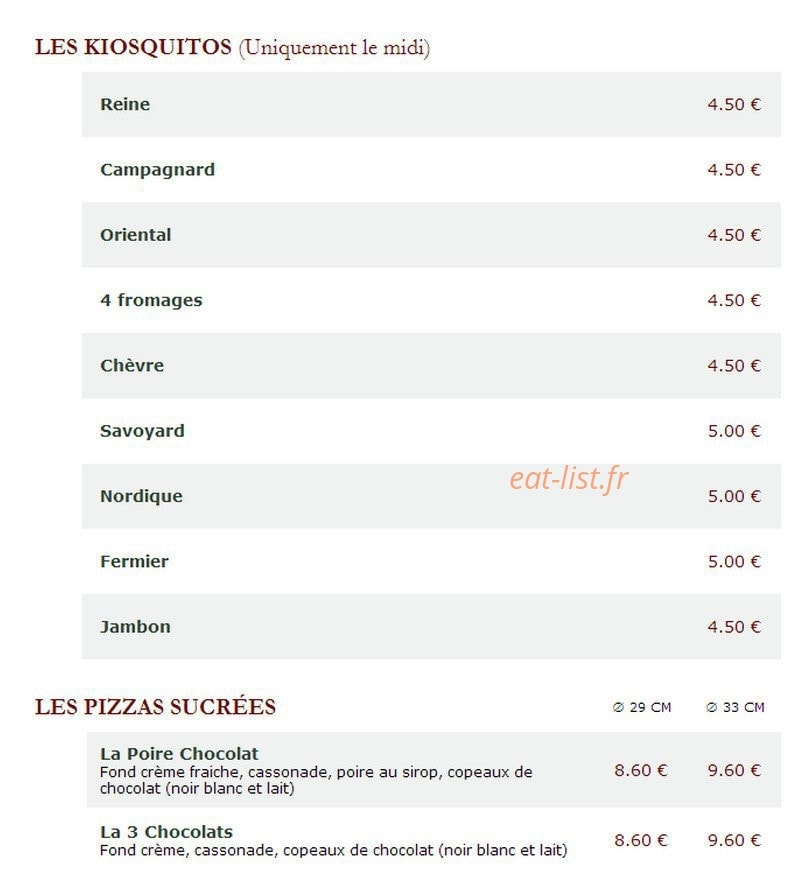 Le Kiosque à Pizzas — carte page 4