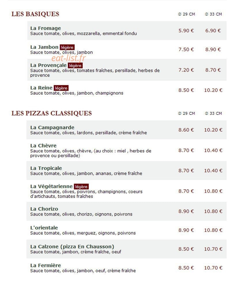 Le Kiosque à Pizzas — carte page 1