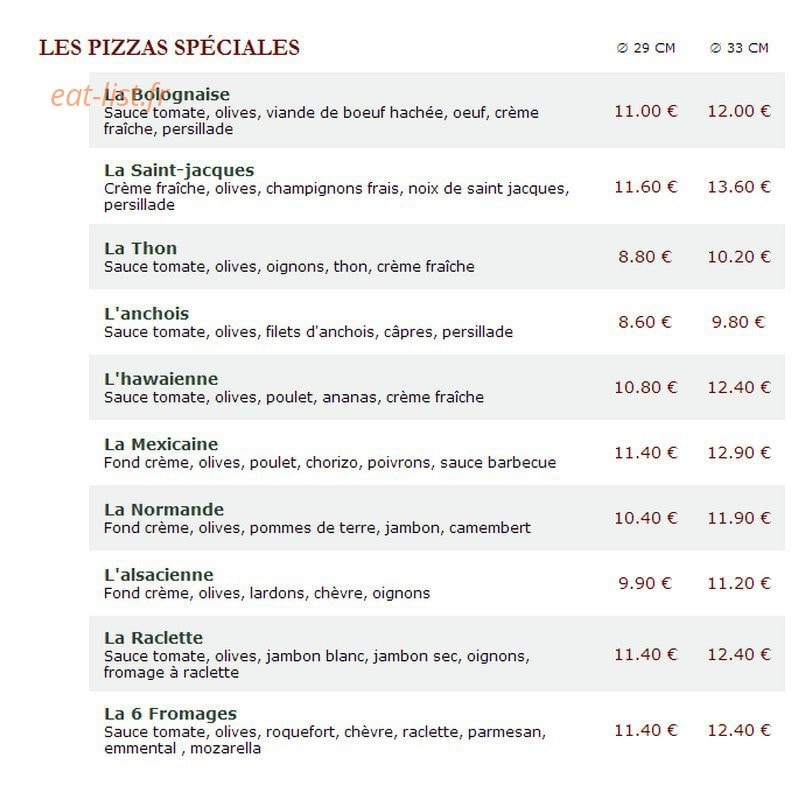Le Kiosque à Pizzas — carte page 3