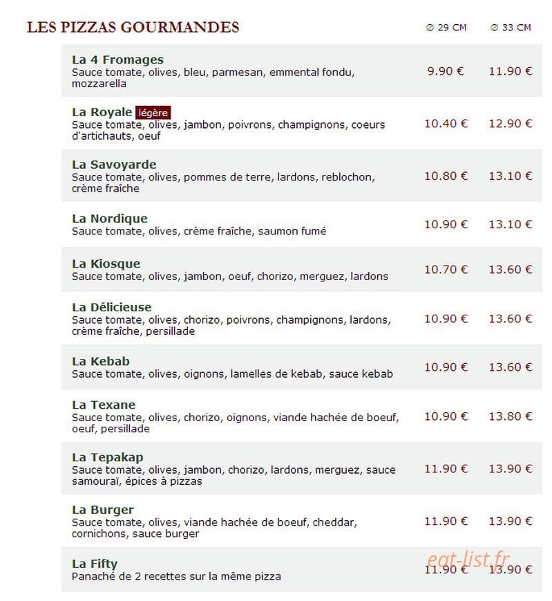 Le Kiosque à Pizzas — carte page 2