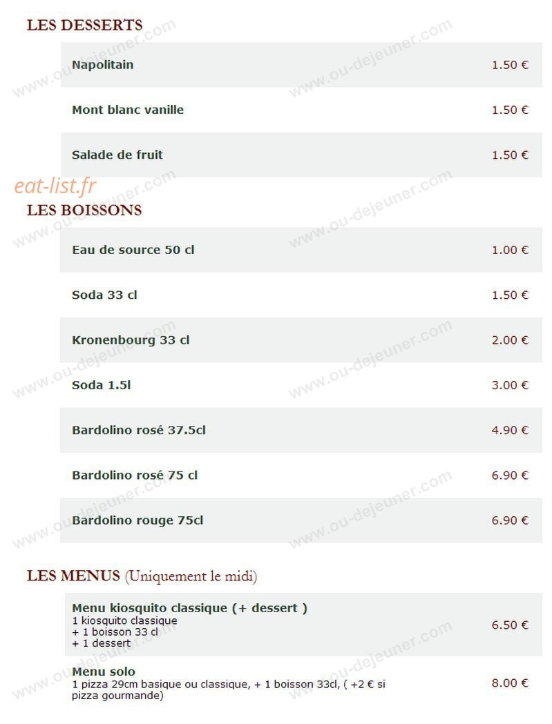 Le Kiosque à Pizzas — carte page 5