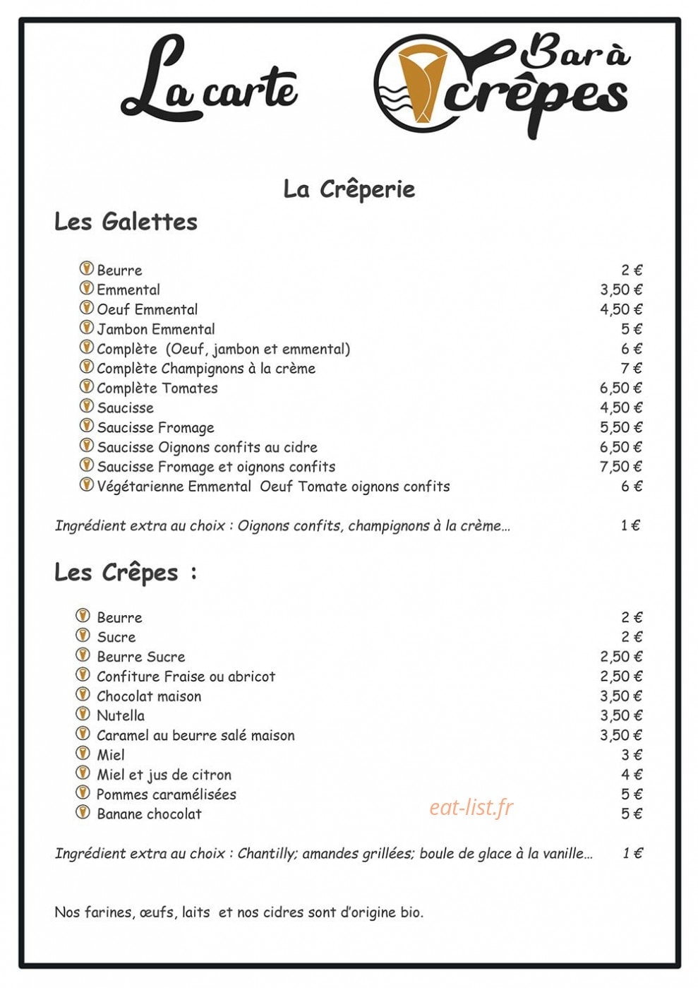 Bar à crêpes — carte page 1