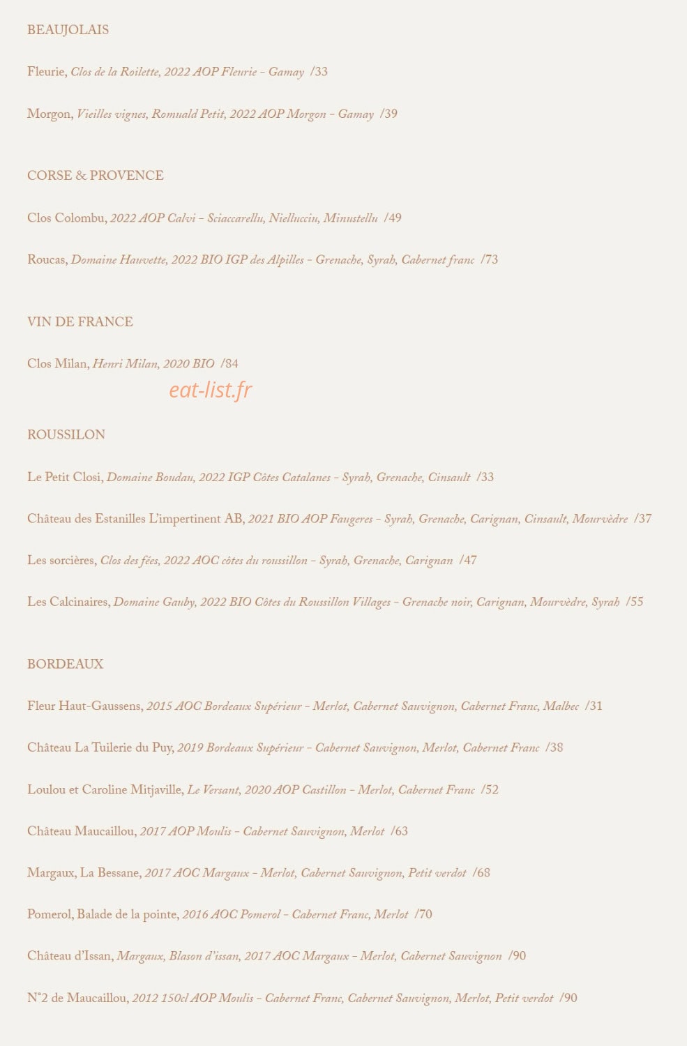 Bocca Sunset — carte page 16
