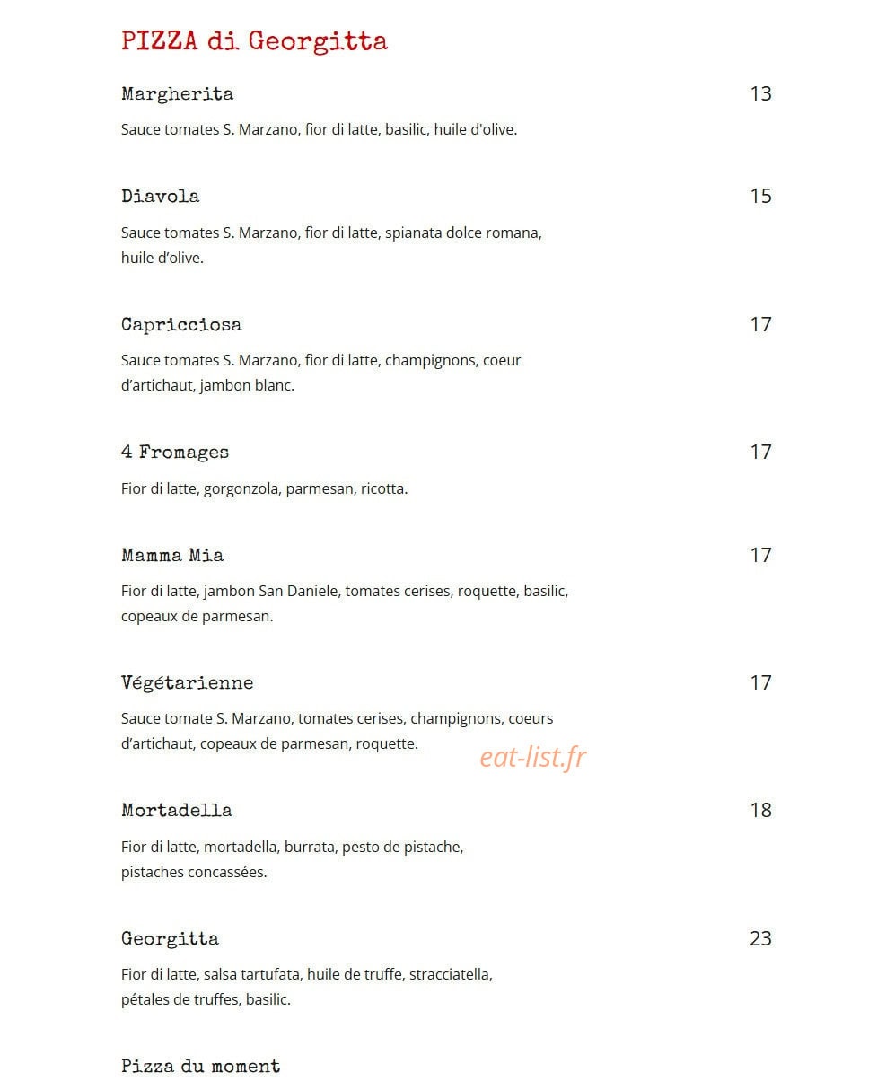 Georgitta Trattoria — carte page 2