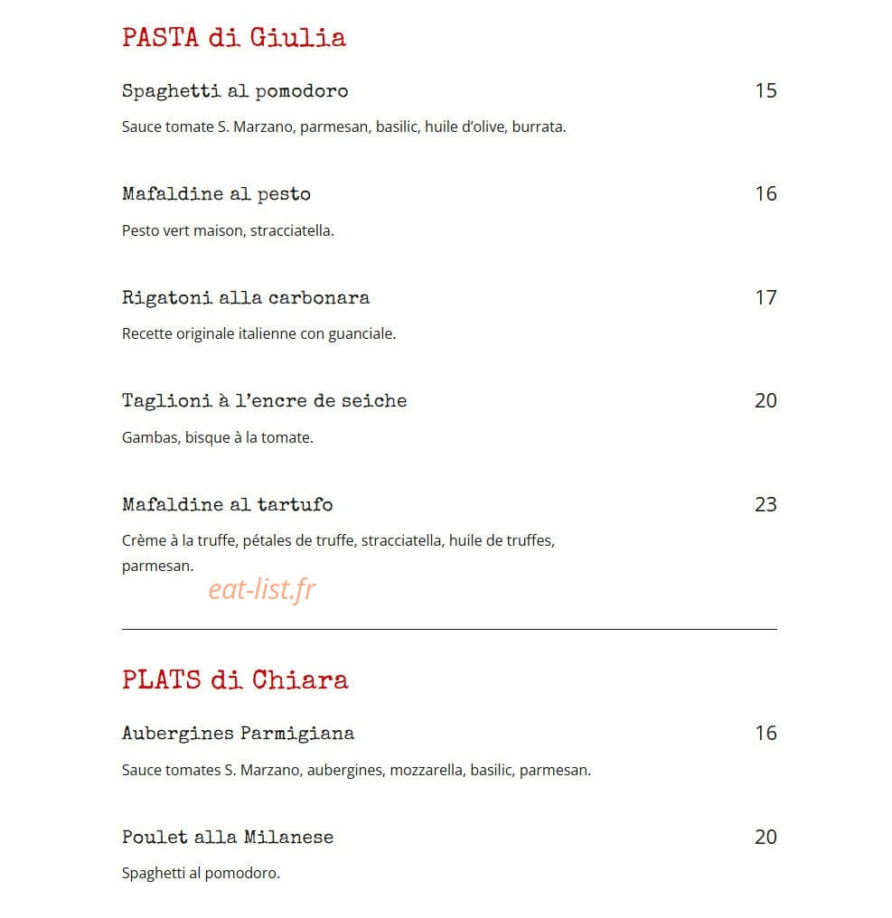 Georgitta Trattoria — carte page 3