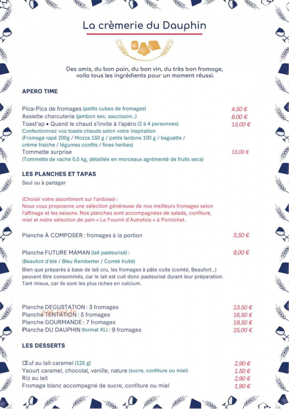 La crèmerie du Dauphin — carte page 1
