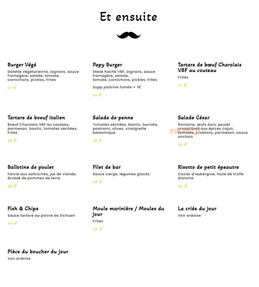 Carte et menu de Papy Mougeot à Pornichet — Les plats