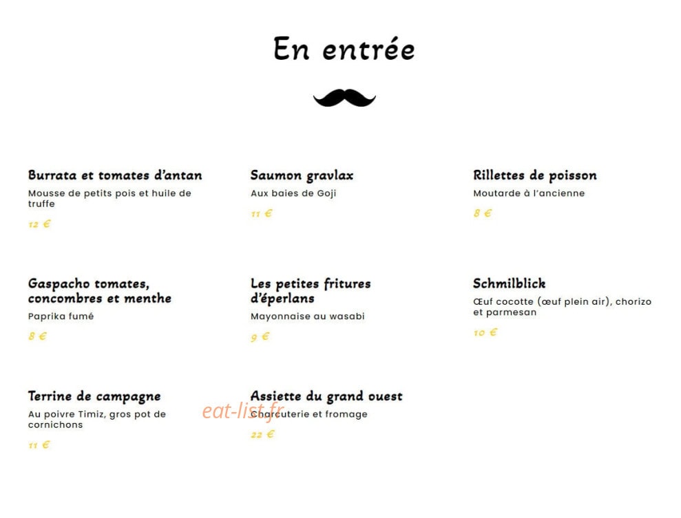Carte et menu de Papy Mougeot à Pornichet — Les entrées