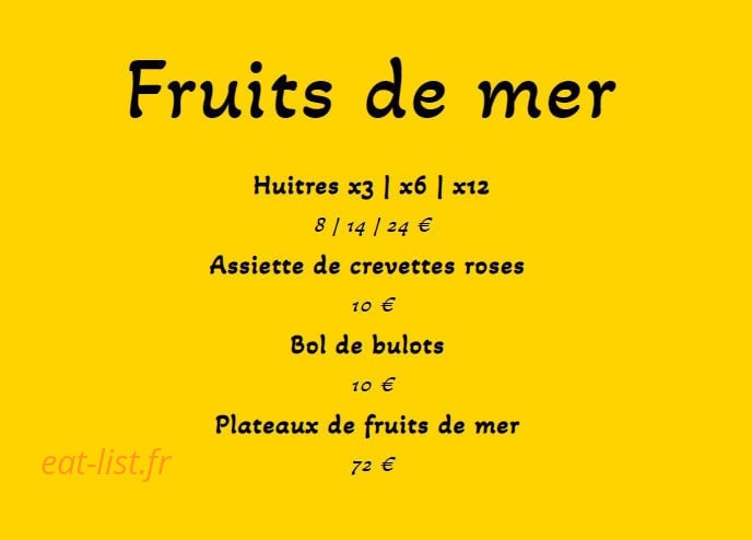 Carte et menu de Papy Mougeot à Pornichet — Fruits de mer