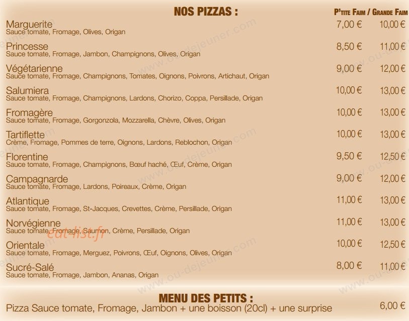 Pizz'a Domicile — carte page 2