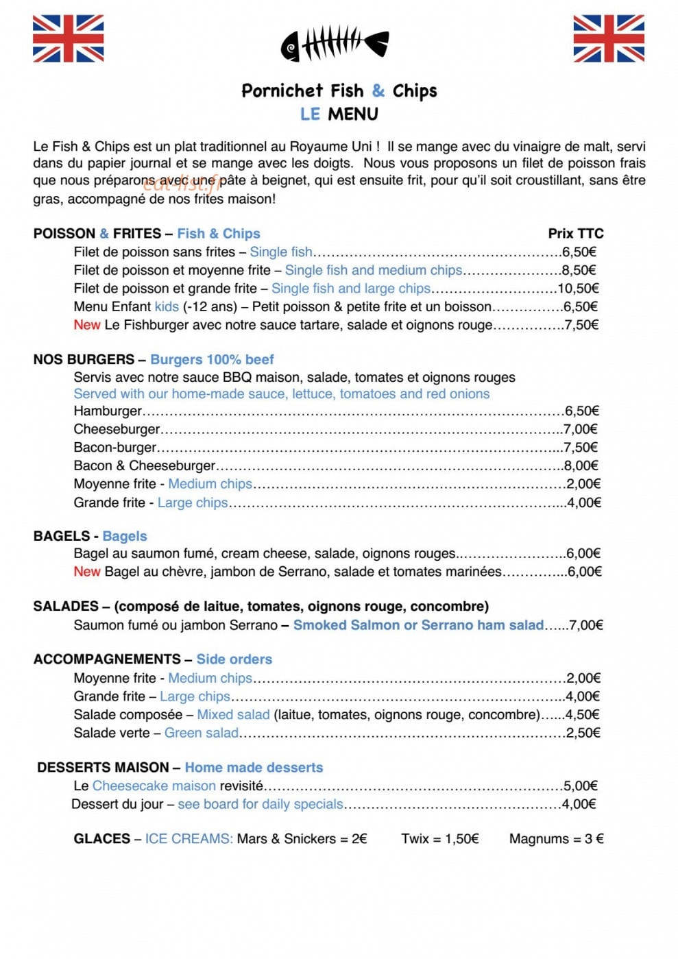 Pornichet Fish & Chips — carte page 1