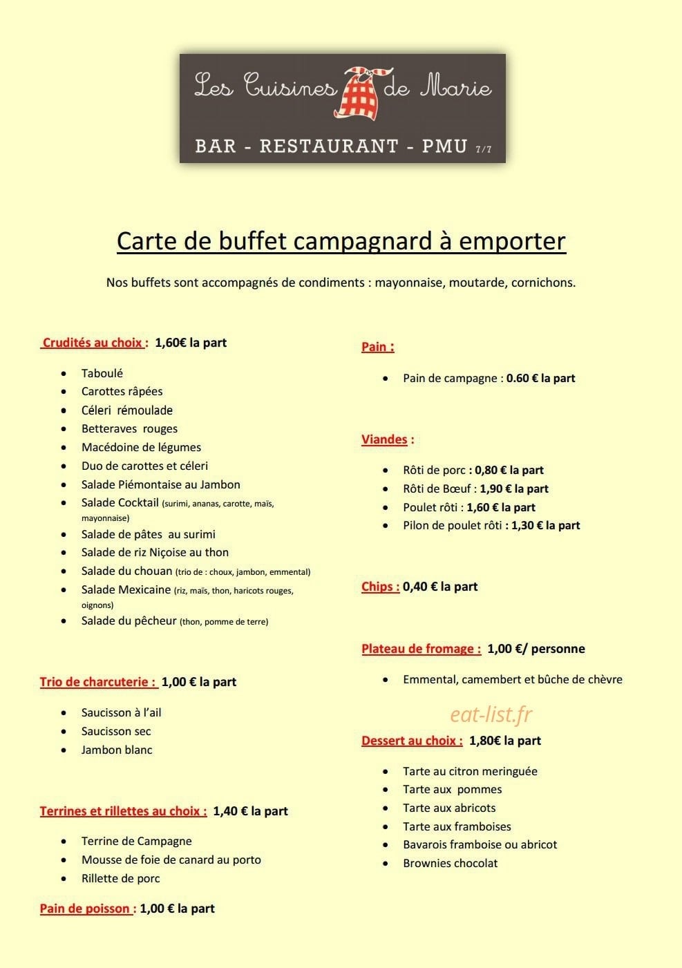 Les Cuisines de Marie — carte page 7