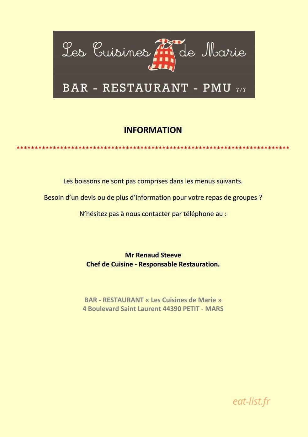Les Cuisines de Marie — carte page 2