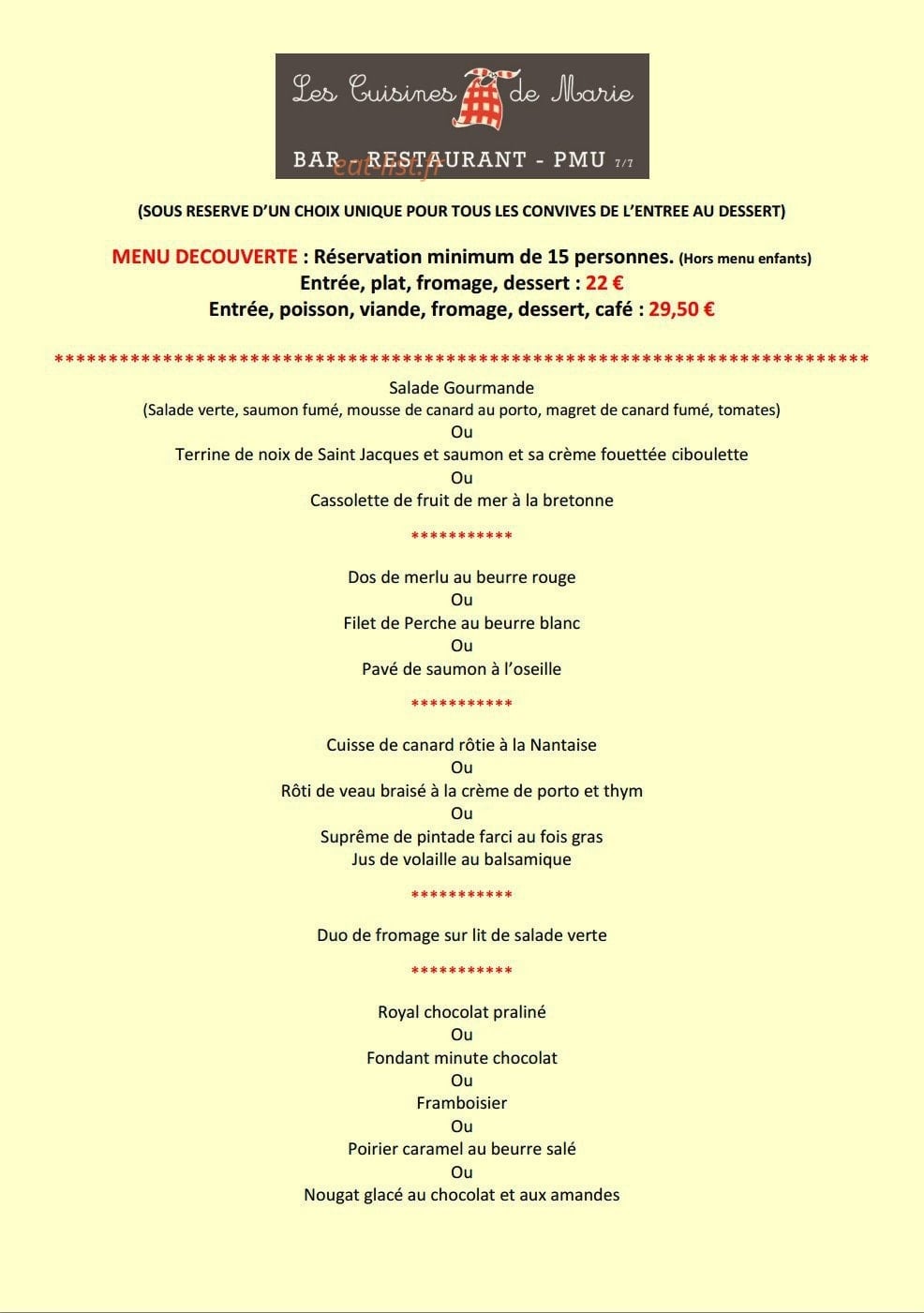 Les Cuisines de Marie — carte page 4