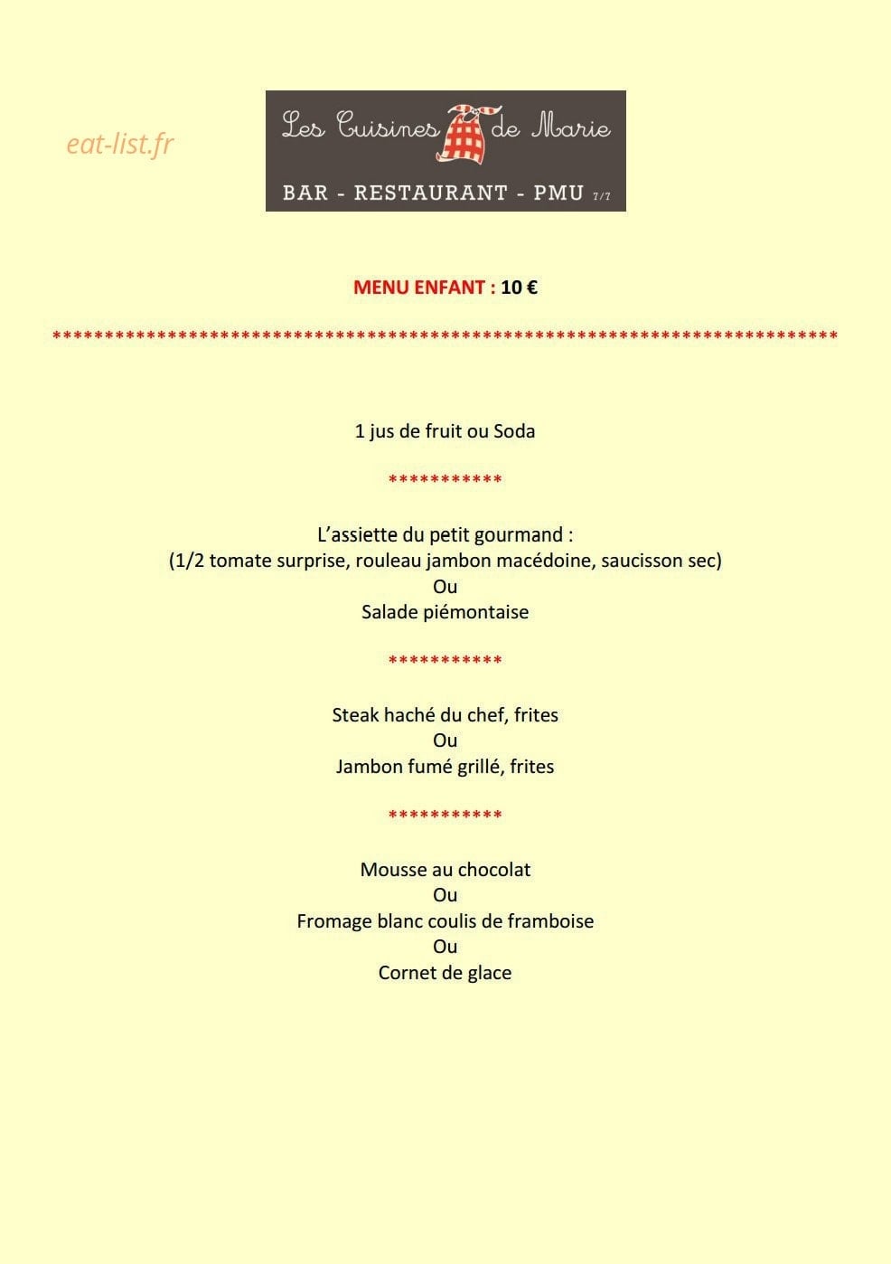Les Cuisines de Marie — carte page 6