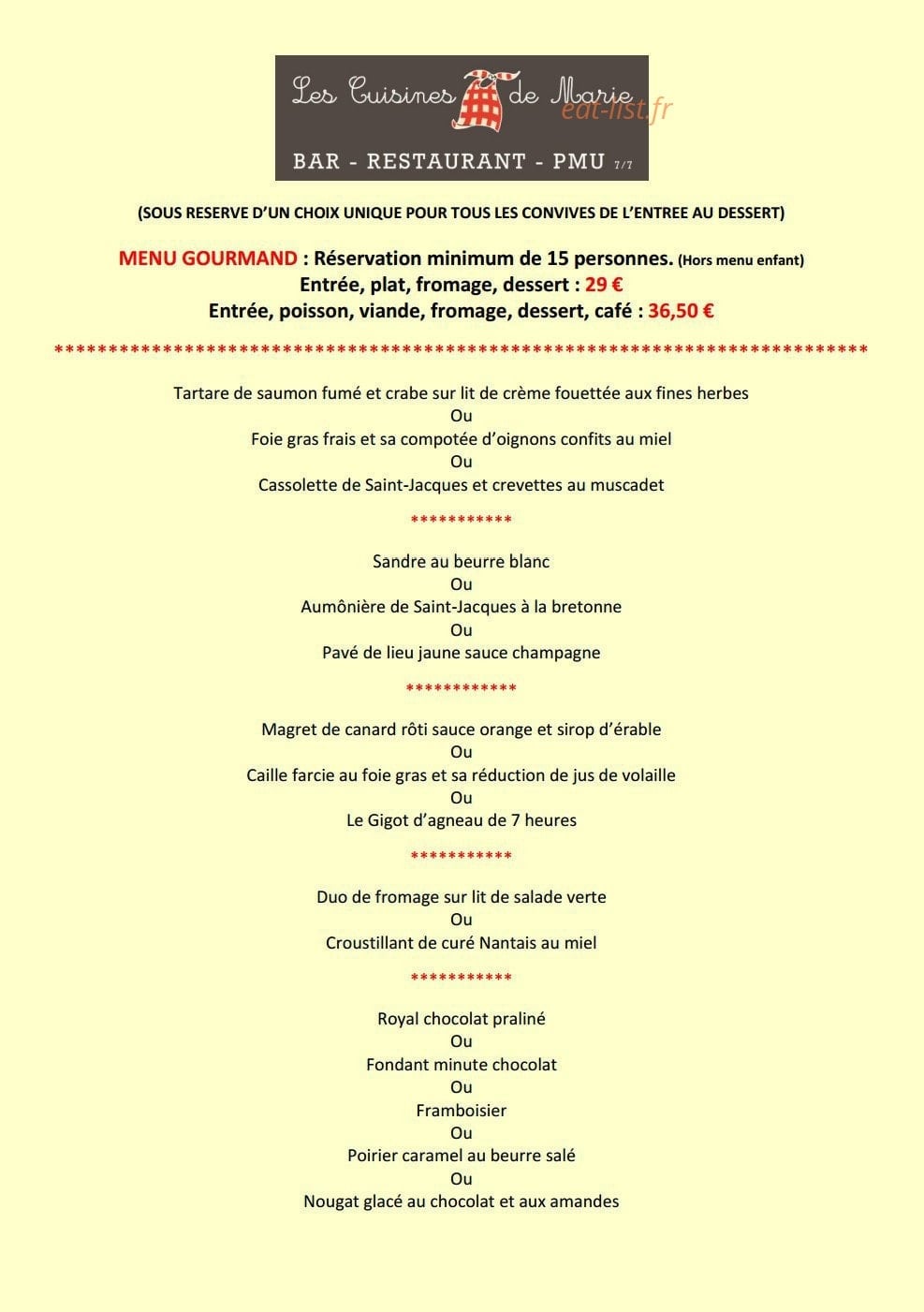 Les Cuisines de Marie — carte page 5